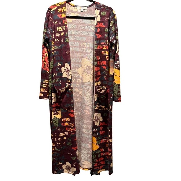 LulaRoe Sarah Long Sleeve Ankle Cardigan Cozy Slightly Thick Floral Boho M 10-12 - Picture 4 of 16